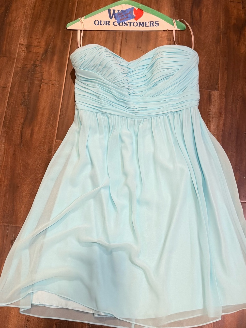 Donna Morgan Strapless Light Aqua Chiffon Dress Size 14